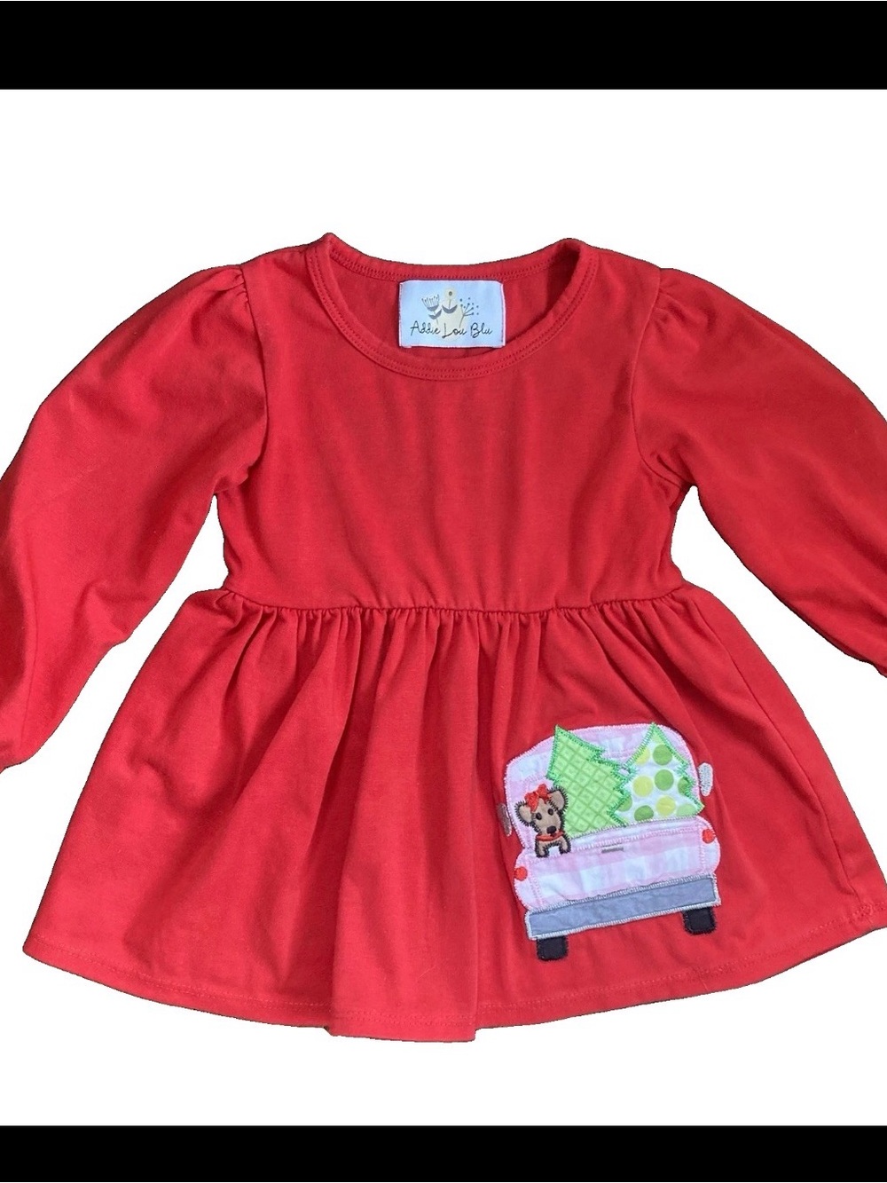 Addie Lou Blu Red Christmas Tree Holiday Puppy Infant Dress Size 12 - 18 Months